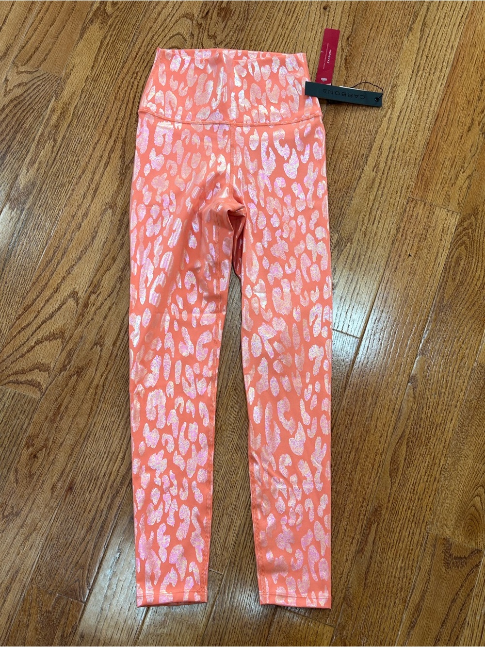 NWT Carbon38 Metallic animal print High-Rise 7/8 Leggings peach xs 24” shine